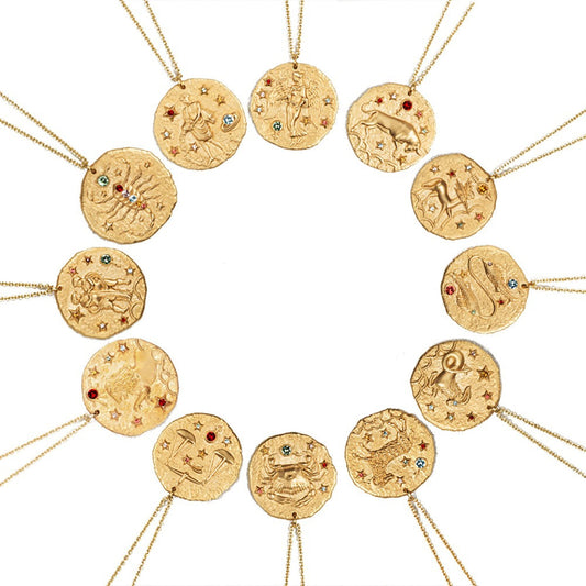 12 Zodiac Sign Constellation Pendant Necklace Women Fashion Jewelry