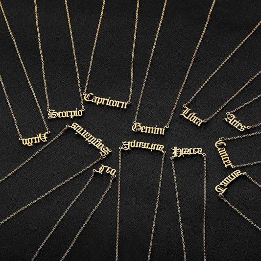12 Zodiac Letter Constellations Pendants Men Women Necklace Jewelry