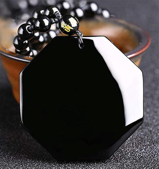Black Obsidian Yin Yang Pendant Necklace Men Women Fashion Jewelry