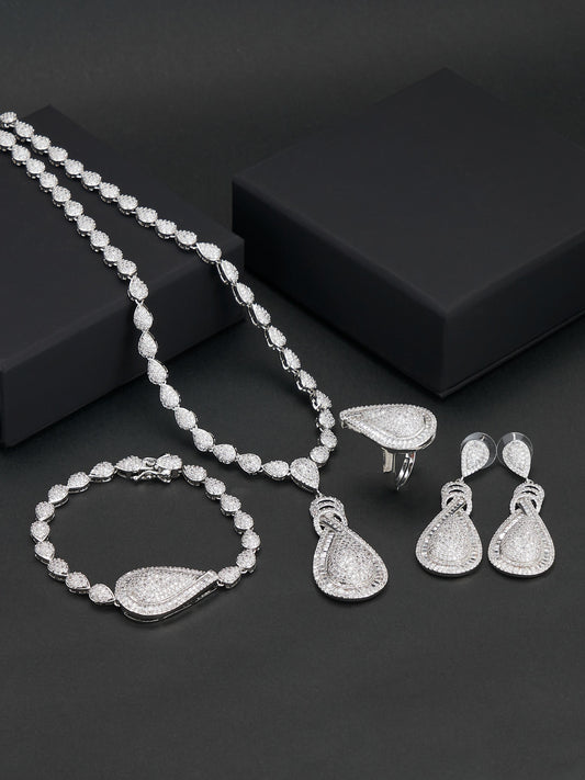 18K White Gold Plated Women's Necklace Earrings Bracelet Ring Jewelry Set
