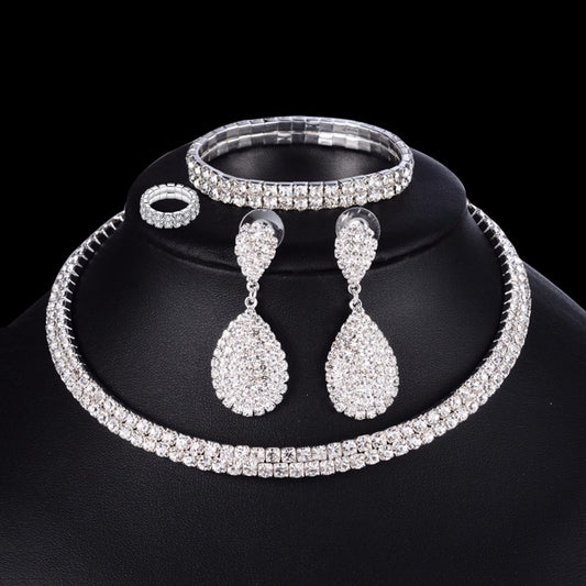 4 PCS Luxury Wedding Bridal Jewelry Sets Women Necklace Bracelet Ring Earring Set